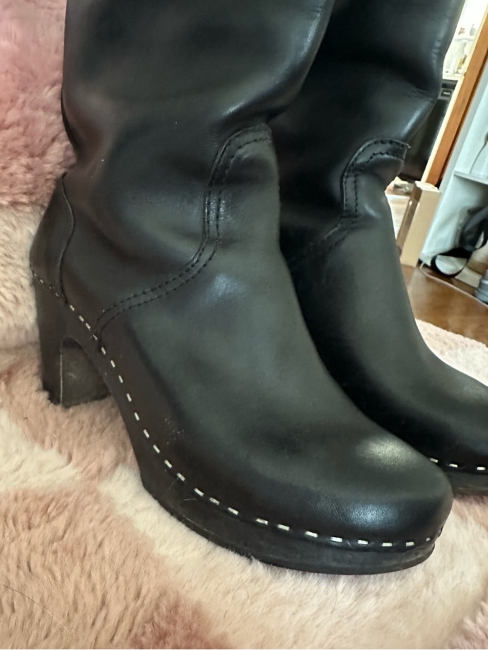 Swedish Hasbeens knee high black leather boots size 8.5 made in Italy - Picture 3 of 8